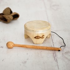Mini Handmade Wooden Drum With Beater Percussion Instrument