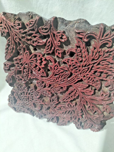 Woodblock Vintage Printing Block Intricately Carved Vintage Print Hardwood Block