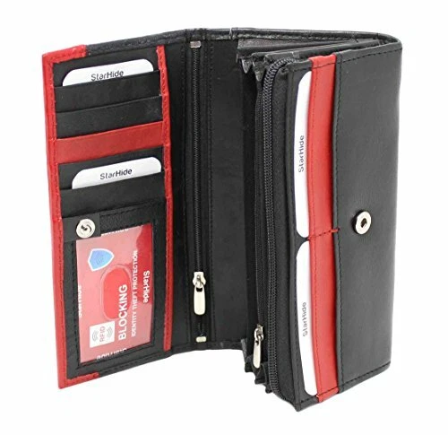 Ladies Trendy RFID Blocking Clutch Wallet Soft Real Leather Long Flap Over Purse - Image 2 of 4