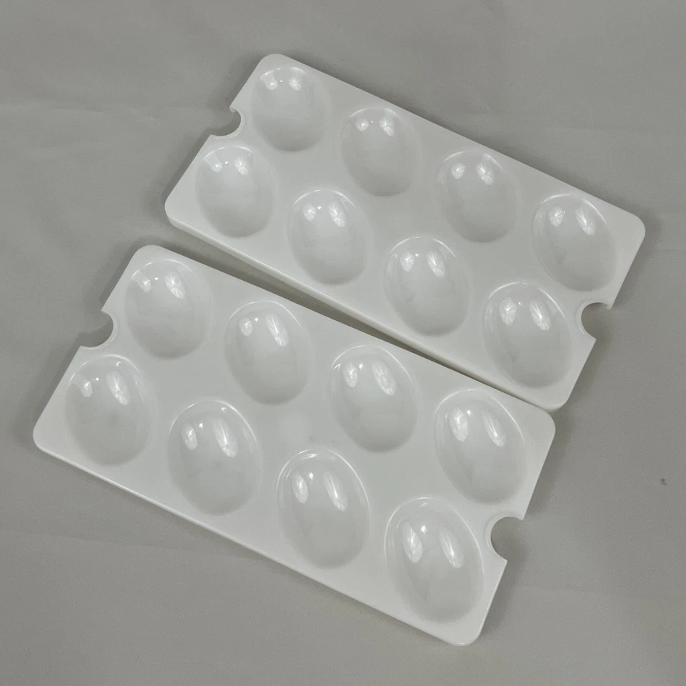 TUPPERWARE Retro Bandeja de Huevos Deviled Contenedor 2 Insertos Amarillo Blanco Tapa 723-1 Foto 3 de 4