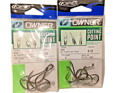 ~~ 2 pkgs Owner SSW 5111 fishing hooks sz 5/0 and 4/0 bait hooks ~~ 2 pkgs Owner SSW 5111 fishing hooks sz 5/0 and 4/0 bait hooks