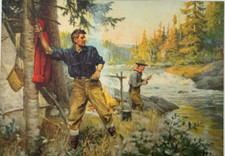 Original Vintage Philip R Goodwin 7x10 Western Print, Sportsmen Fishing