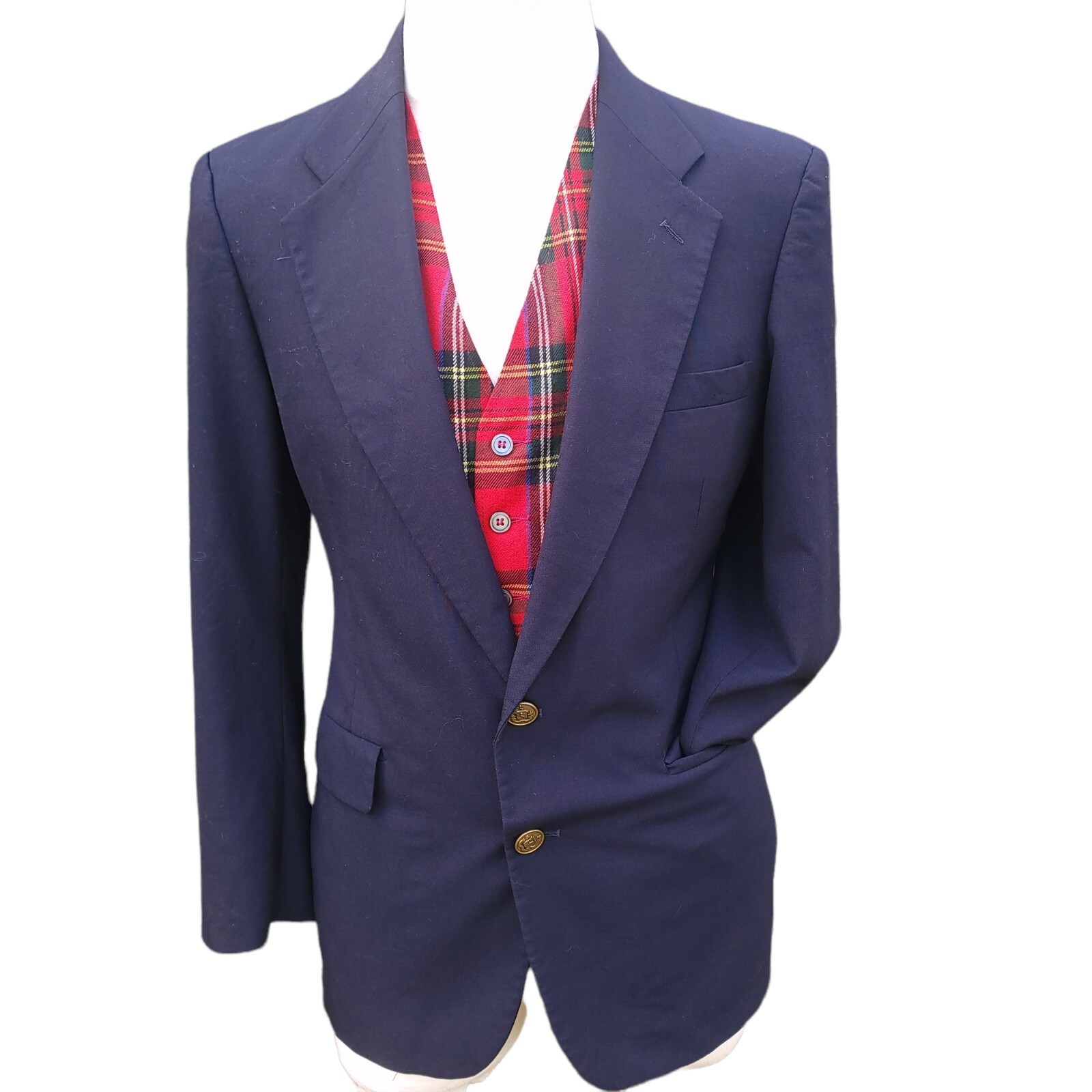 FILA Blazer Savile Row Blu Bottoni Oro Blu Uomo 40R Abito Giacca Lana Vintage Due Bottoni