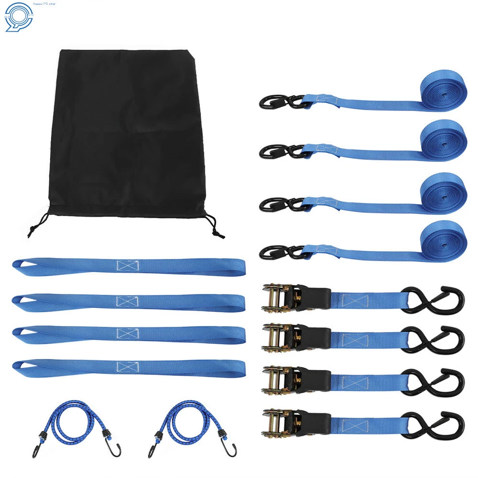 Correas de amarre de trinquete 4 PK 15 FT - 2.200 LB resistencia a la rotura bloqueo de seguridad ganchos en S Foto 3 de 4