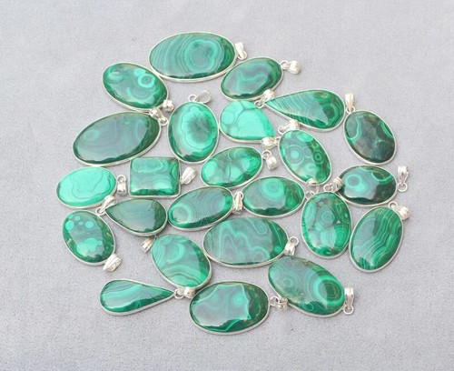 Malachite Gemstone Pendant 925 Sterling Silver Pelted Wholesale MalachitePendant - Picture 2 of 10