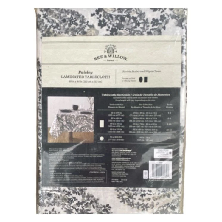 Bee & Willow Paisley Laminate Tablecloth 60x84 Resists Stains Wipe Clean NEW! - Image 2 of 2