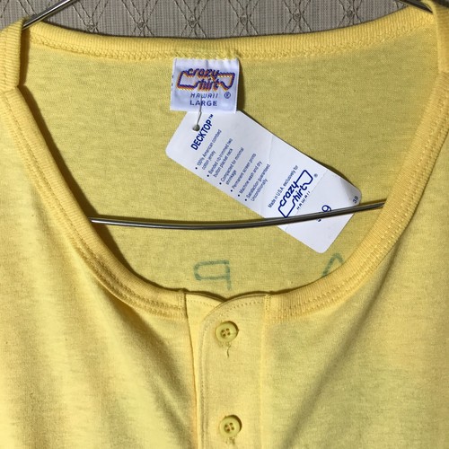 New NA PALI KAUAI Crazy Shirts Hawaii Sz L Yellow Henley Single Stitch Deadstock - Picture 9 of 12