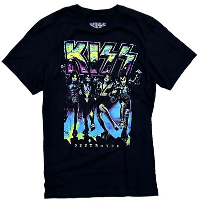 KISS Hard Rock Band DESTROYER Neon Album Cover Artwork Men's Black T-Shirt 2XL
