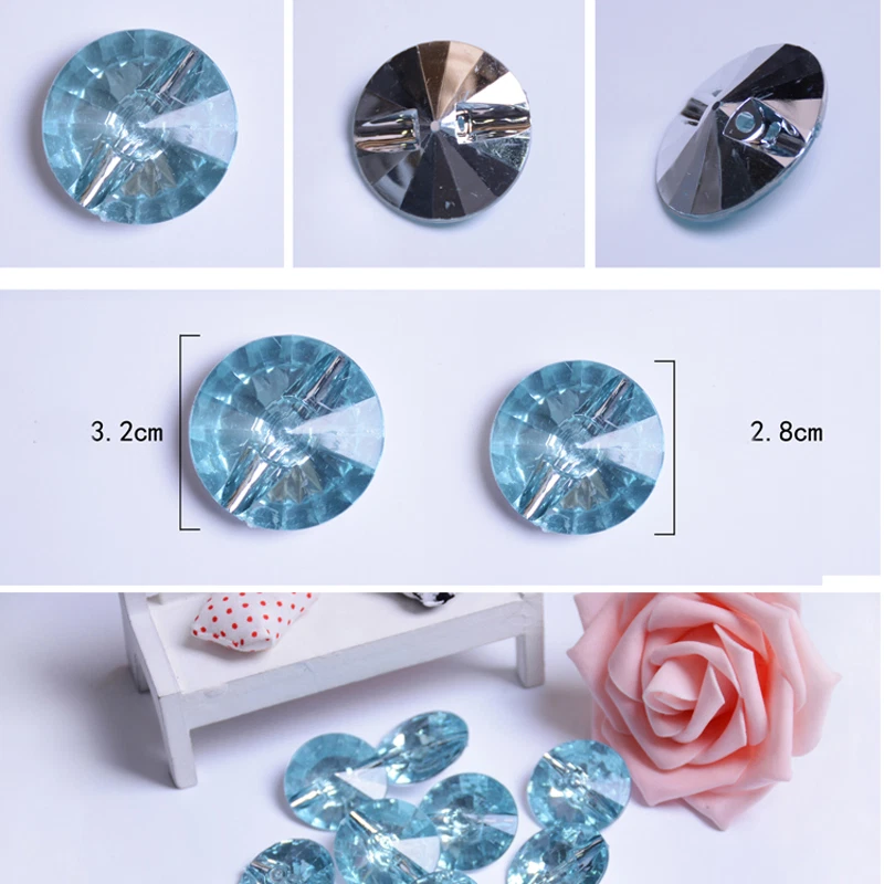 50x Acrylic Crystal Buttons For Curtain Pillow Sofa Upholstery Decor DIY Fashion - Image 2 of 4