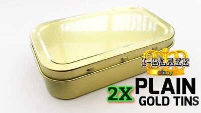 I-BLAZE 2X Tobacco, Stash, Storage, Gift Tin, PLAIN (GOLD) 1Oz/25g Unhinged+Rubber Seal