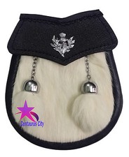 Kids Kilt Sporran White Rabbit Fur Thistle/Child's Sporran Leather/Baby Sporrans