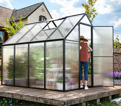 8x6 FT Polycarbonate Walk-in Greenhouse Kit   Heavy-Duty Aluminum, Vent, Gutter
