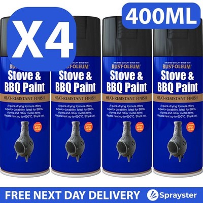 4 x Rust-Oleum Hochtemperatur Ofen & Grill Aerosol Sprühfarbe 650C Mattschwarz