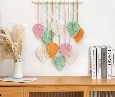Buntes Blatt Makramee Wandbehang Wandteppich Wohndeko Boho 40x60cm 