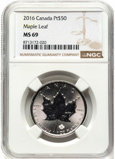 2016 Canada, 1 oz Platinum Maple Leaf $50, Superb GEM NGC MS69 FINEST KNOWN!! 2188.00 per troy oz
