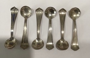 SET of 6 ANTIQUE STERLING SILVER SALT SPOONS MARKED “INMAM STERLING” 18 GRAMS