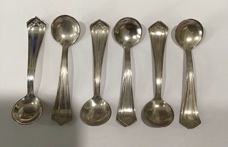 SET of 6 ANTIQUE STERLING SILVER SALT SPOONS MARKED “INMAM STERLING” 18 GRAMS