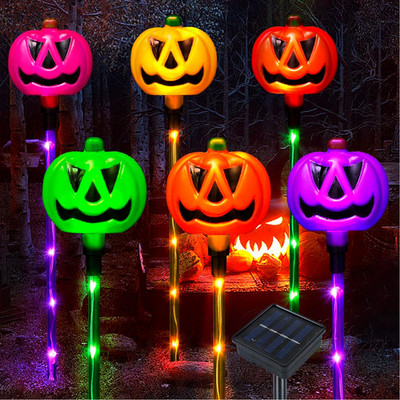 **6PCS Solar Halloween Pumpkin Pathway Lights Color Changing Auto Sensor Jack O 
