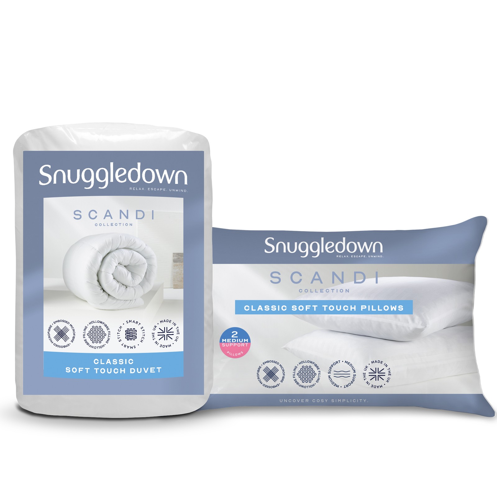 Snuggledown Scandi Hollowfibre 13.5 Tog Duvet + 2 Med Pillows White King - Image 2
