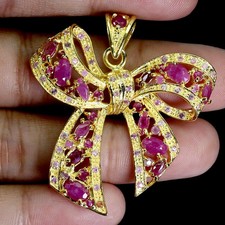 925 Sterling Silver Pendant Oval Ruby 5x3mm Ruby Sapphire Bow Gemstone Jewelry