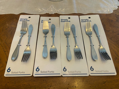 (24) Salad Forks Stainless Steel Simply Essential Bed Bath & Beyond NEW
