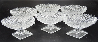 6 VTG Westmoreland Salt Dip Cellar English Hobnail Diamond Clear Glass Footed