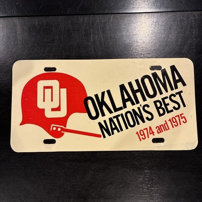 Vintage OU Sooner Plastic License Plate Car Tag Oklahoma USED '74