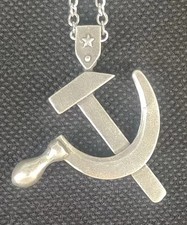 Vintage Silver Communist Symbol Sickle Hammer Pendant Necklace