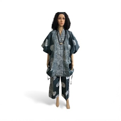 New African Amazing Adire/Kampala Fabric 2 Piece Danshiki Top and baggy pants