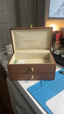 Ulysse Nardin Brown Wood Watch Box, Leather Covered Case 1 Drawer.