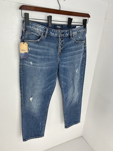 Silver Jeans NWT Avery Slim Crop Denim Pants Womens Size 34x25 Button Fly $79 - Picture 3 of 16
