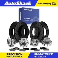 Front Rear Drilled Slotted Brake Rotor Premium Pad Wheel Hub Kit for Sierra 1500