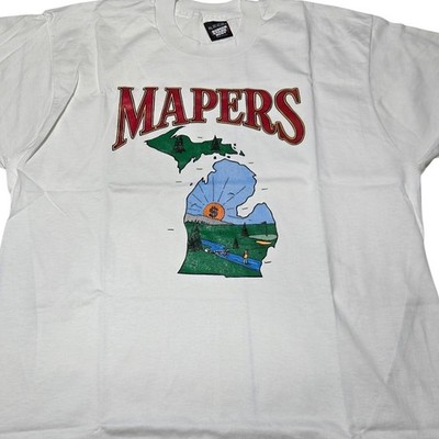 Vintage 90s Michigan MAPERS Graphic T-Shirt White L USA Made Screen Stars Best