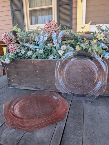 Vintage Federal Glass Madrid Pink Depression Glass 10" Dinner Plates (4)