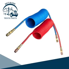 Air Brake Line Coil Hose 15 FT Nylon Red & Blue Semi Truck Trailer Air Hose Set