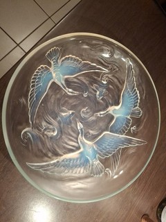 Verlys coupe en verre opalescent dépoli oiseaux poissons signée art déco 30's