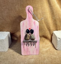 Handmade Pebble Artwork Love Couple On Wooden Board, Gift Idea