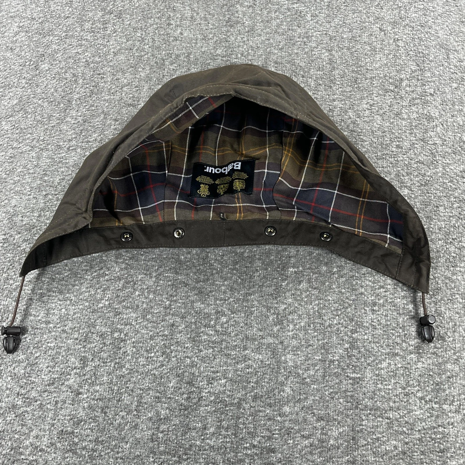 Barbour Balaclava Hood Mens One Size Brown Waxed Cotton Tartan Lined Outdoor