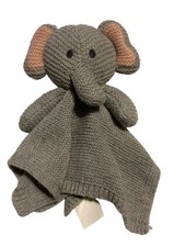 Modern Baby Lovey Elephant Grey Crochet Knit Pink Ears Soft eyes Embroidered