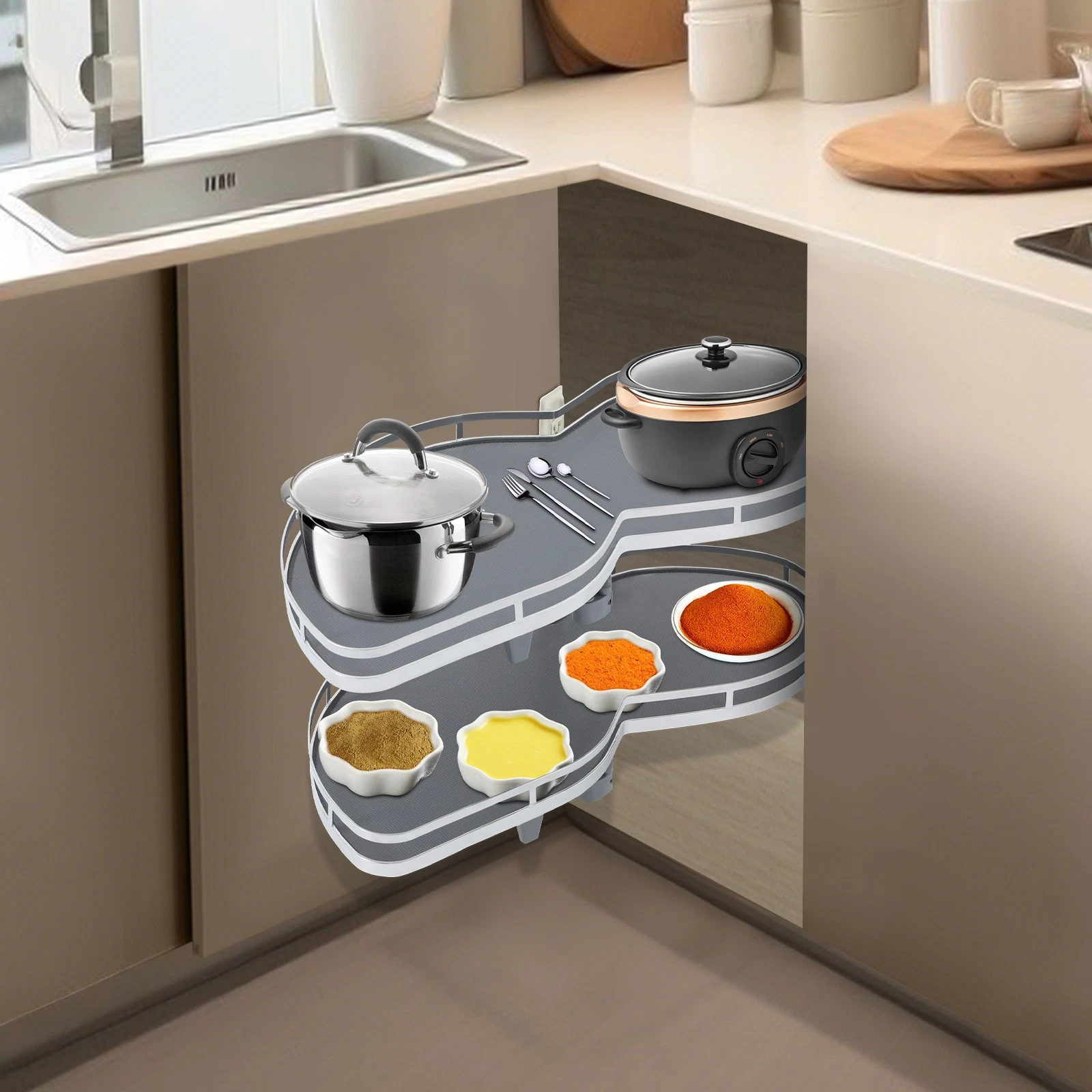 Kitchen Blind Corner Cabinet Pull Out Shelves 2-Tier Left Pull-out Organizer