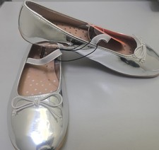 Girls Bow Ballet Flats Dress Shoes Silver Mirrored Size 6 Wedding Party Dance