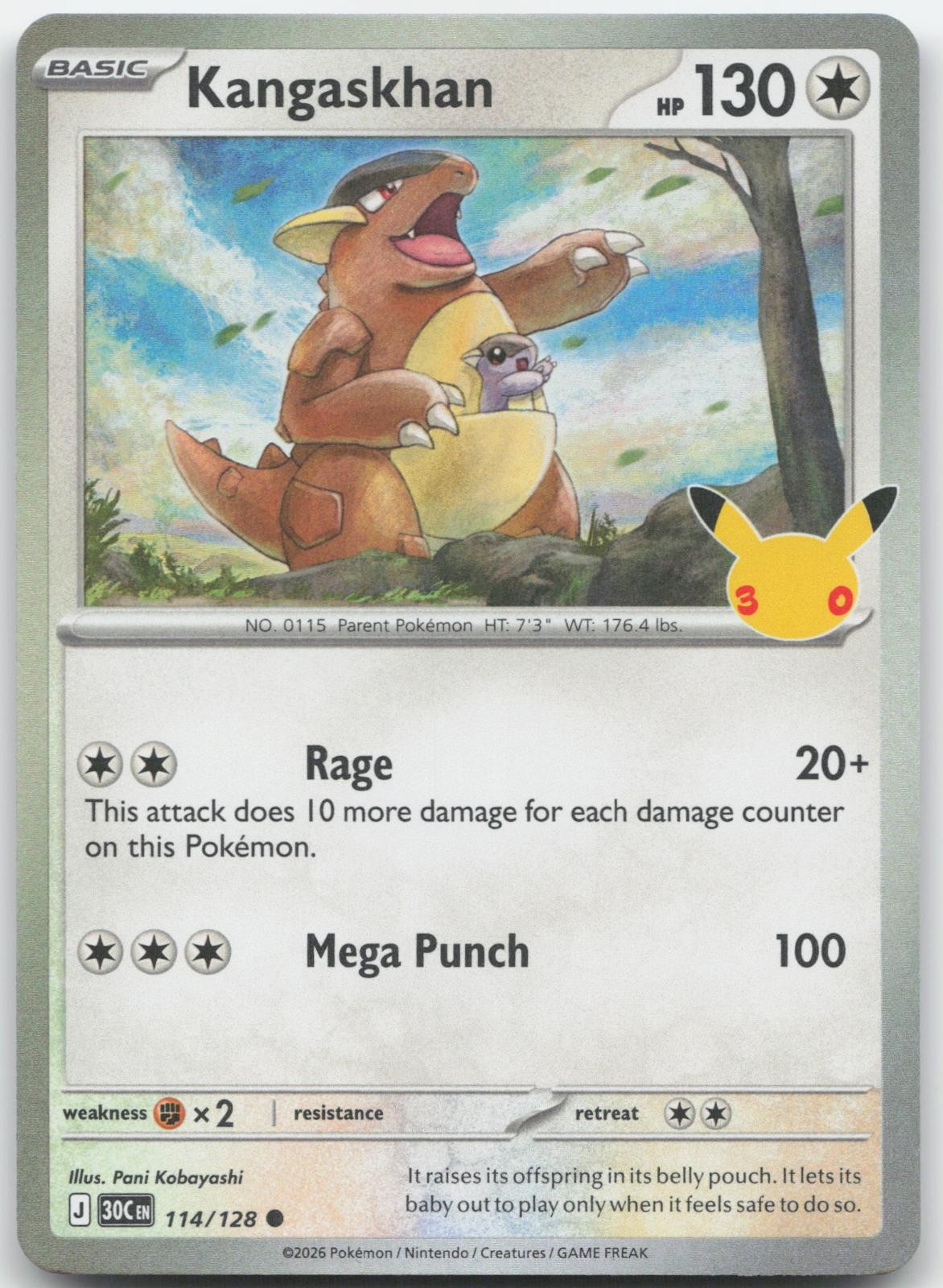 Kangaskhan 114/128 Common ME: 30th Celebration Pokemon Holo Near Mint
