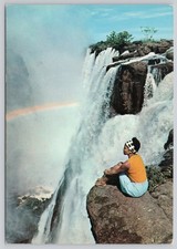Postcard Zambia Victoria Falls Woman on Cliff Rainbow 69Y