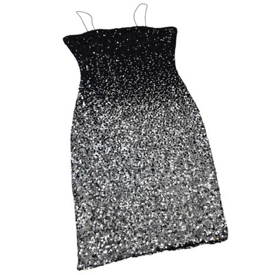Bear Dance Dress Black Silver Sequin Cocktail Party Mini Dress Size L