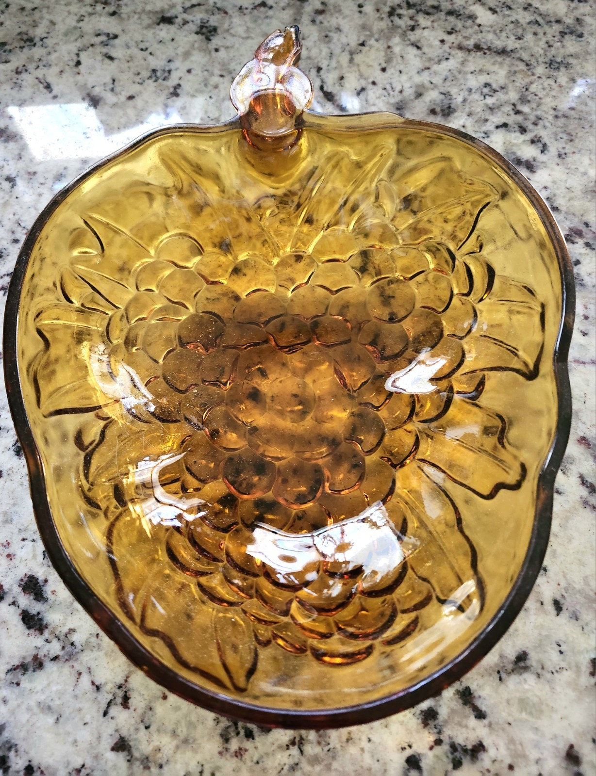 Vintage Golden Depression Glass Grape Leaf Berry Candy Dish Bowl Decor