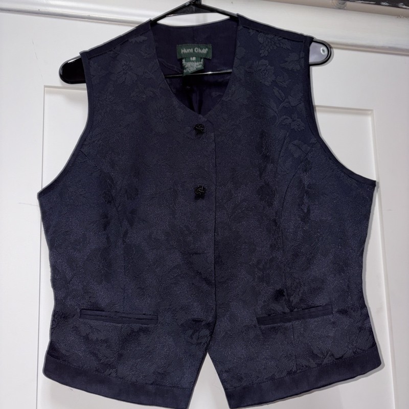 Hunt Club Vest Womens 12 Sleeveless Black White Gold Metallic Button Front Vtg