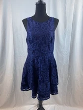 Juniors Size XL Navy Blue Lace Lined Fit N Flare Mini Dress