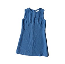 Goat "Neve" Womens Blue Scallop Detail Sleeveless Wool Crepe Shift Dress. UK 12.