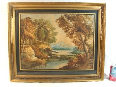 Antique Frances Rogers Arnold Old Master Landscape Sheep Cow W/C Painting