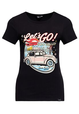 QUEEN KEROSIN Damen T-Shirt mit Vintage-Car-Print Sun Valley
